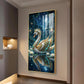 Calm Night Magical Swan Glass Finish Vertical Wall Art