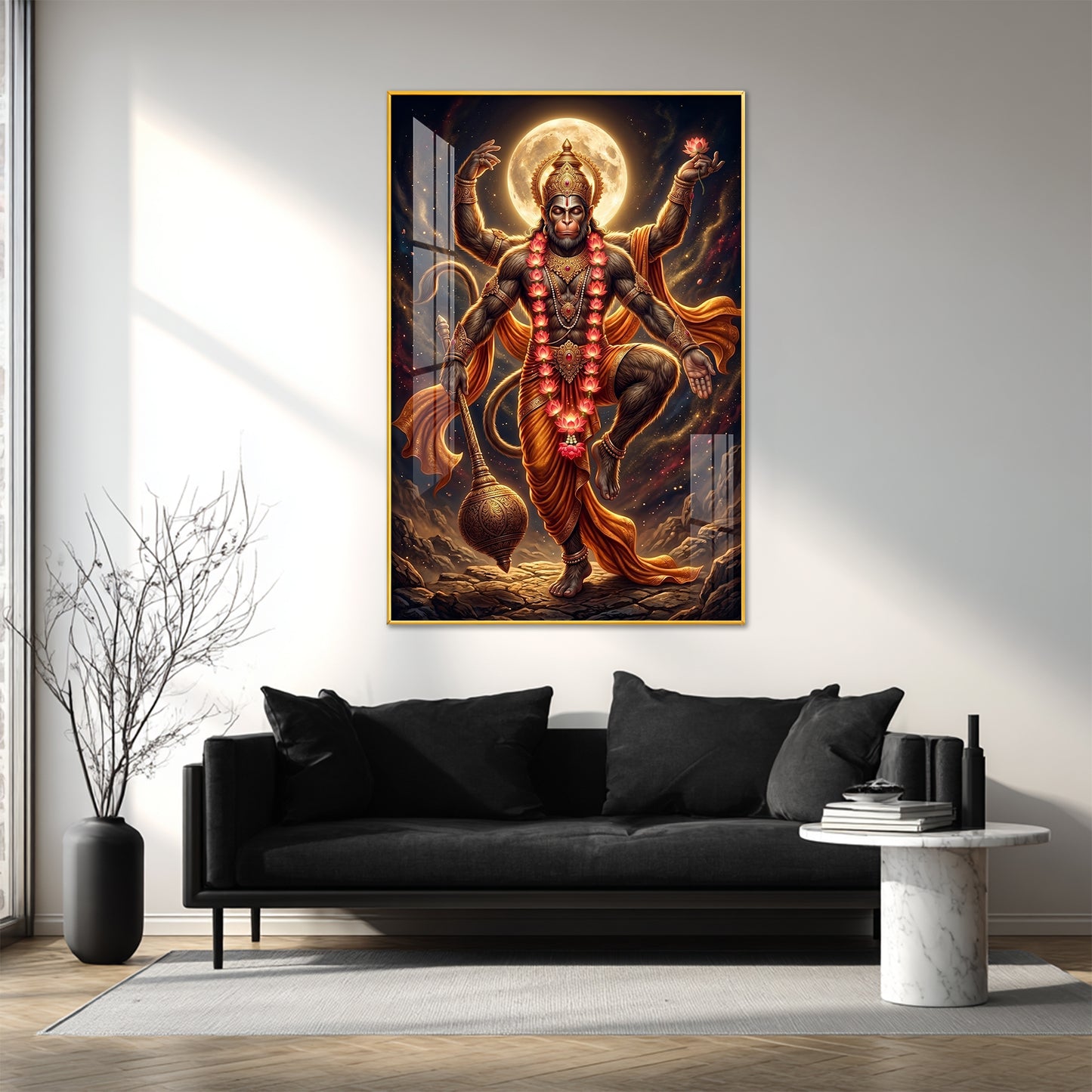 Divine Lord Hanuman Ji Glass Finish Vertical Wall Art