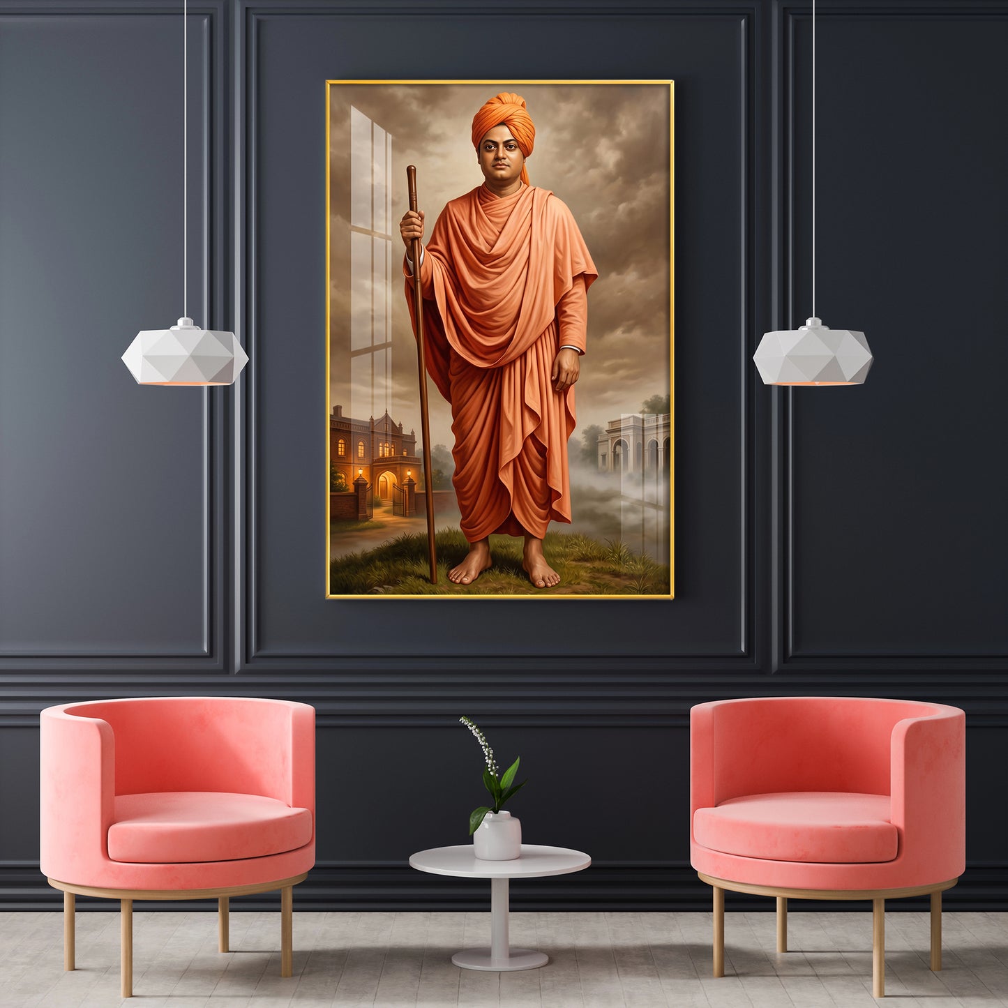 Hindu Monk Swami Vivekananda Glass Finish Vertical Wall Art