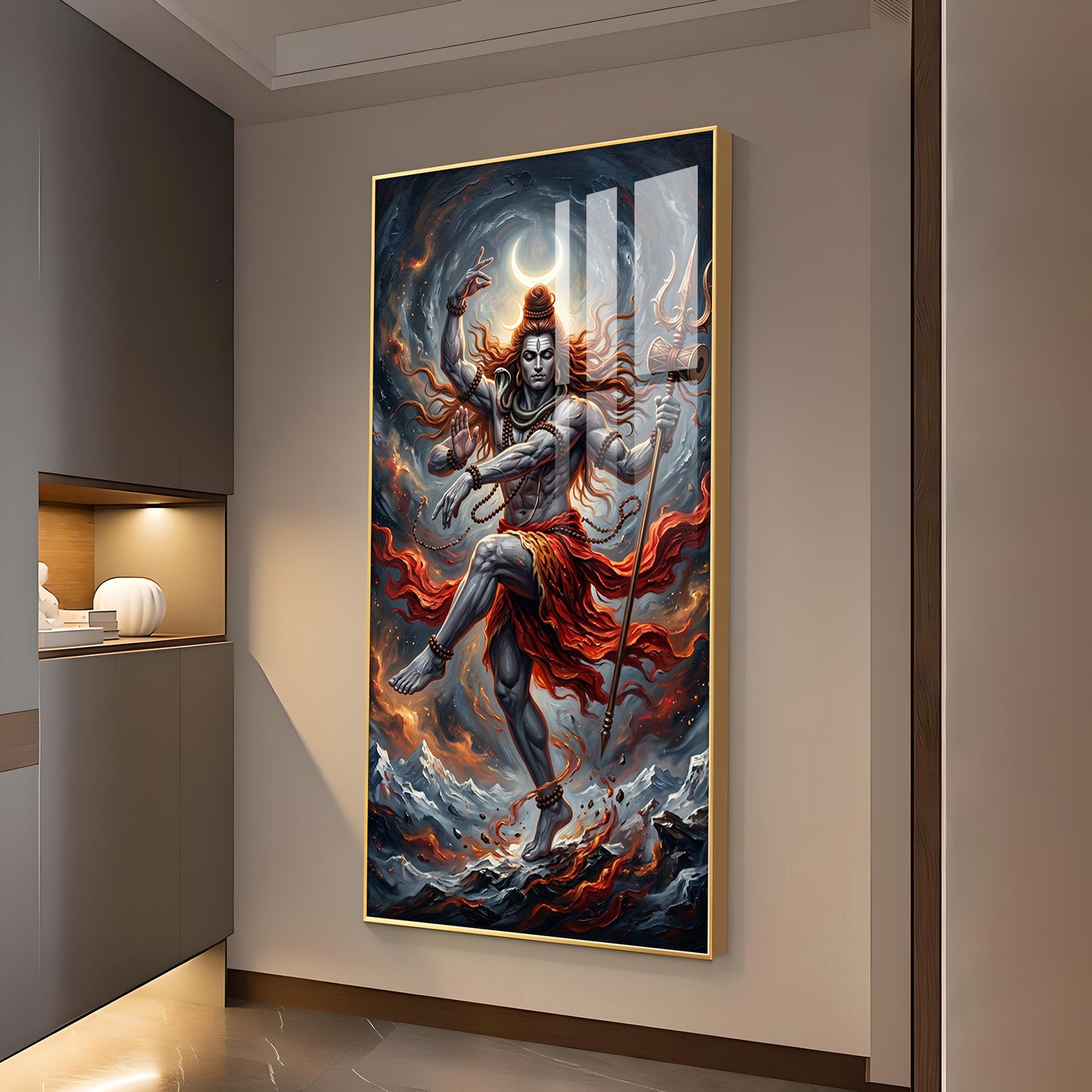 Shiv Sadhana Glass Finish Vertical Wall Art