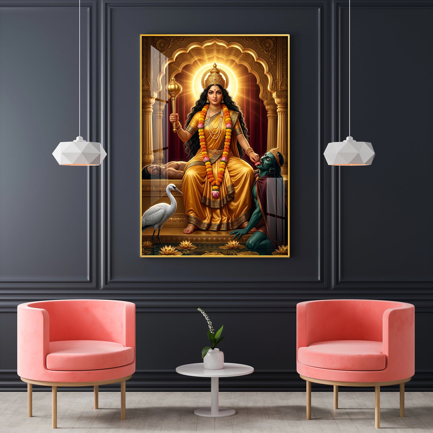Goddess Baglamukhi Glass Finish Vertical Wall Art