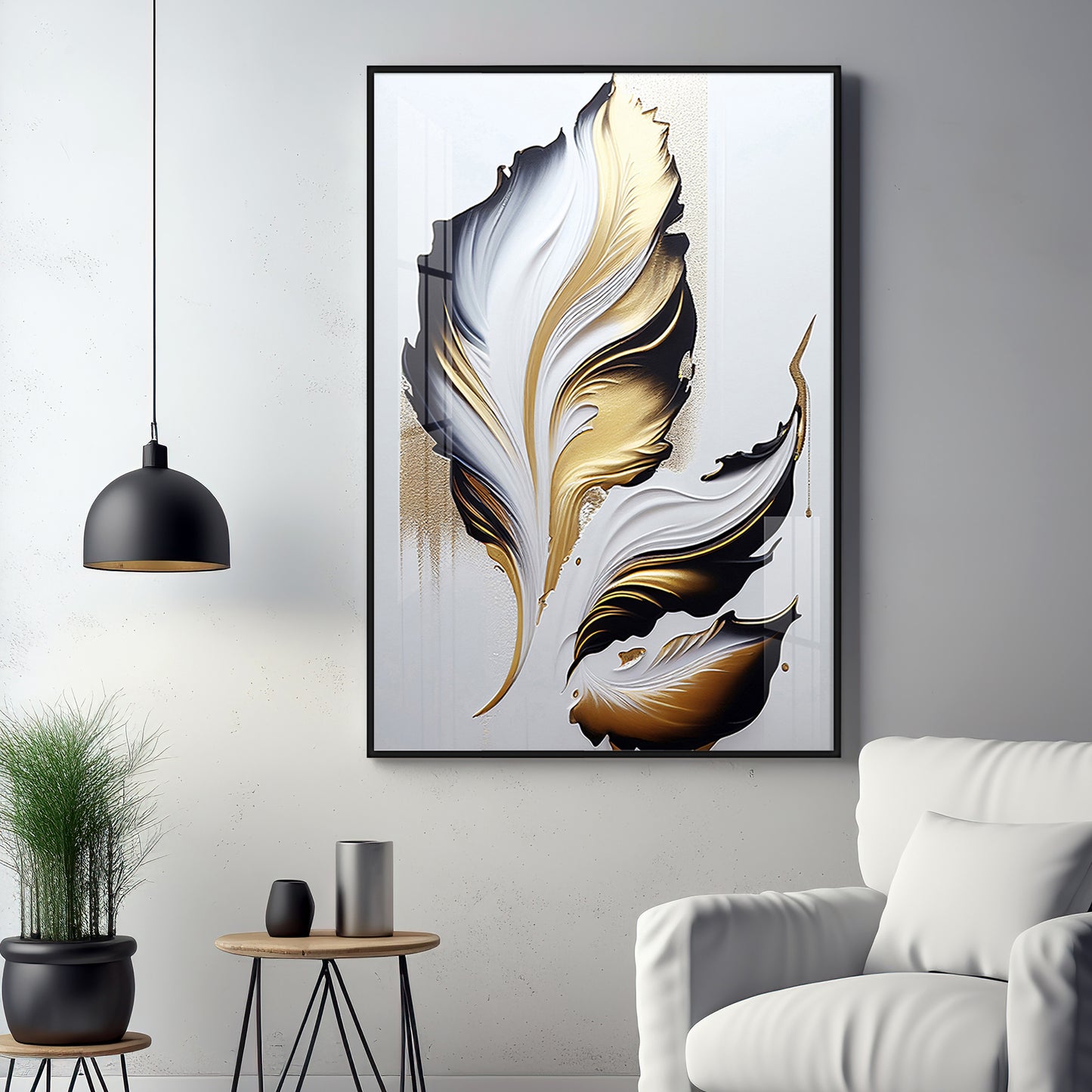 Luxe Leaf Art Glass Finish Vertical Wall Art